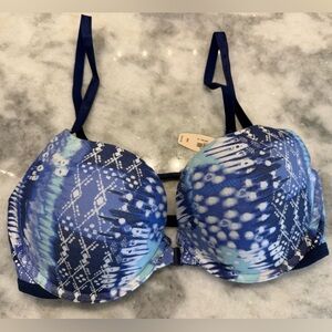 Victoria's Secret Blue Patterned Bra Back Detail 36D BNWT